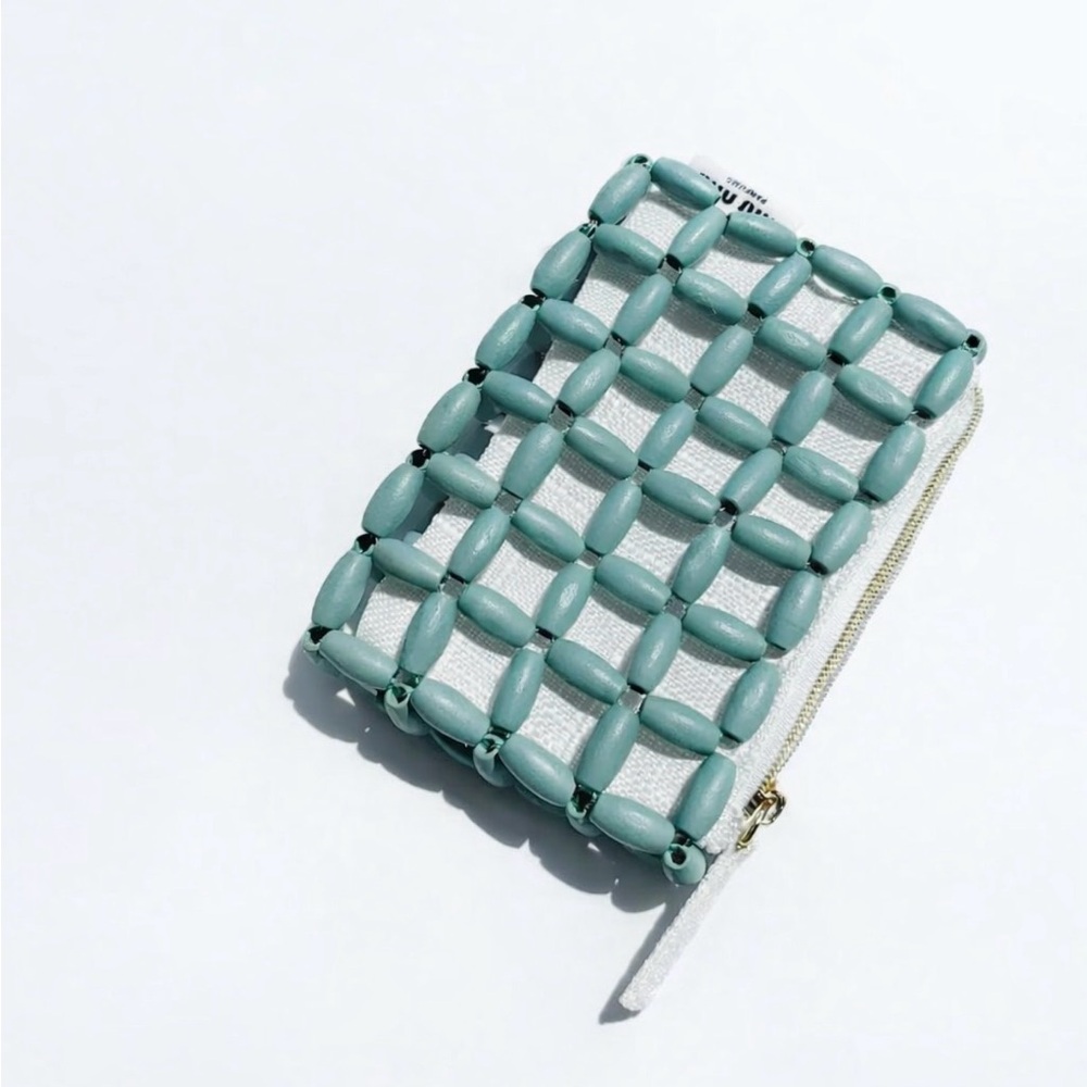 Miu Miu Parfums Wood Beaded Zipper Pouch Coin Card Wallet